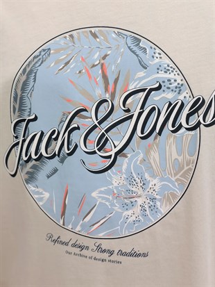 Jack & Jones JJHONOLULU SHAPE TEE SS CREW NECK LN Logolu Erkek Moonbeam Tişört 12288088