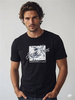 Jack & Jones JJHONOLULU SHAPE TEE SS CREW NECK LN Logolu Erkek Siyah Tişört 12288088