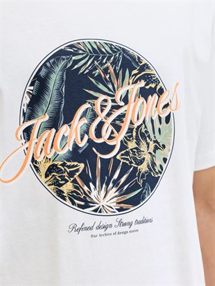 Jack & Jones JJHONOLULU SHAPE TEE SS CREW NECK LN Logolu Erkek Beyaz Tişört 12288088