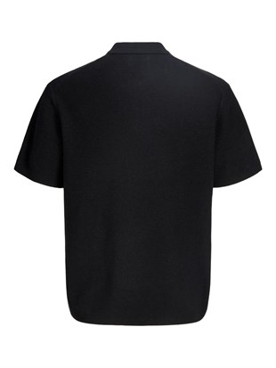 Jack & Jones JJMAX KNIT ZIP POLO SS Logolu Erkek Siyah Tişört 12288544