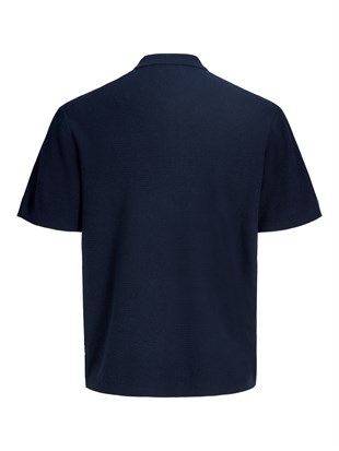 Jack & Jones JJMAX KNIT ZIP POLO SS Logolu Erkek Navy Blazer Tişört 12288544