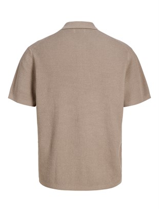 Jack & Jones JJMAX KNIT ZIP POLO SS Logolu Erkek String/Bej-Krem Tişört 12288544
