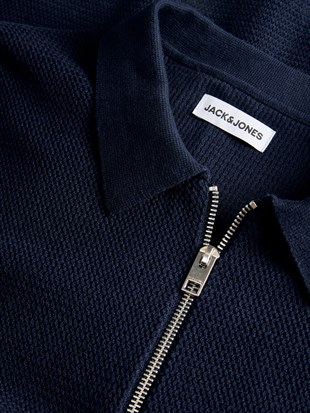 Jack & Jones JJMAX KNIT ZIP POLO SS Logolu Erkek Navy Blazer Tişört 12288544