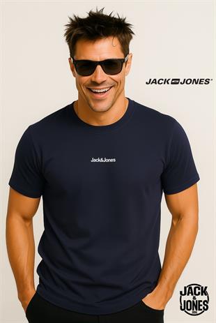 Jack & Jones JJMINE Logolu Sırtı Baskılı Lacivert Erkek Tişört 12278513