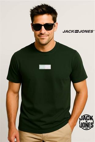 Jack & Jones JJPAN Logo Baskılı Koyu Yeşil Erkek Tişört 12278509