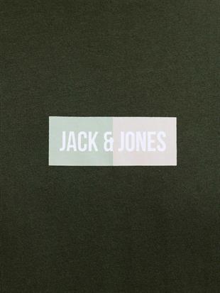 Jack & Jones JJPAN Logo Baskılı Koyu Yeşil Erkek Tişört 12278509