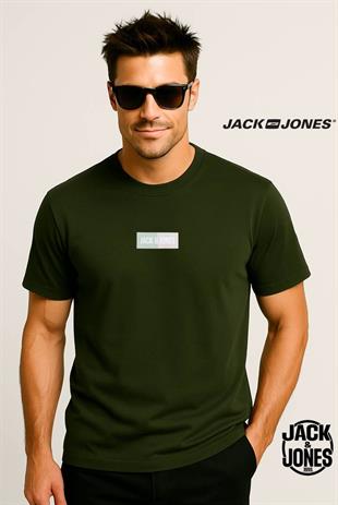 Jack & Jones JJPAN Logo Baskılı Koyu Yeşil Erkek Tişört 12278509