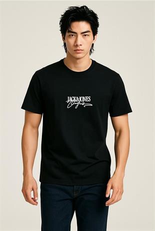 Jack & Jones JORALMERIA BRANDING J&J Logolu Erkek Siyah Tişört 12276784