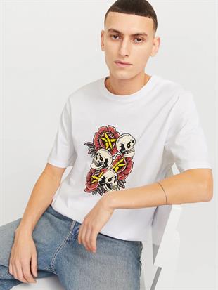Jack & Jones JORANATOMY SKULL Logolu Beyaz Erkek Tişört 12272966