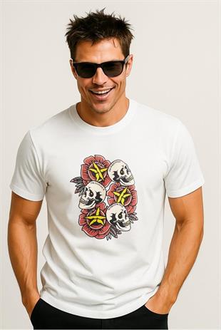 Jack & Jones JORANATOMY SKULL Logolu Beyaz Erkek Tişört 12272966