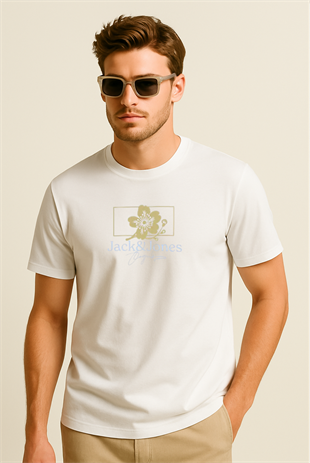 Jack & Jones JORAZUR J&J Logolu Erkek Beyaz Tişört 12286056