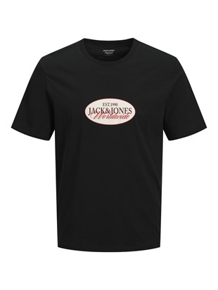 Jack & Jones JORCATSKILLS FRONT TEE SS CN FST Logolu Erkek Siyah Tişört 12297891