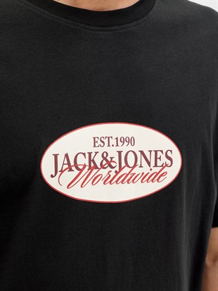 Jack & Jones JORCATSKILLS FRONT TEE SS CN FST Logolu Erkek Siyah Tişört 12297891
