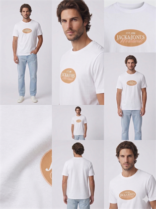 Jack & Jones JORCATSKILLS FRONT TEE SS CN FST Logolu Erkek Beyaz Tişört 12297891