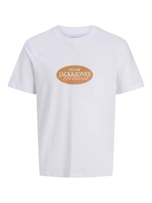 Jack & Jones JORCATSKILLS FRONT TEE SS CN FST Logolu Erkek Beyaz Tişört 12297891