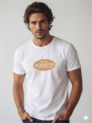 Jack & Jones JORCATSKILLS FRONT TEE SS CN FST Logolu Erkek Beyaz Tişört 12297891