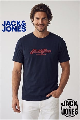 Jack & Jones Jorcatskills Logo Baskılı Erkek Koyu Lacivert Tişört 12297893-Sky Captain