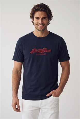Jack & Jones Jorcatskills Logo Baskılı Erkek Koyu Lacivert Tişört 12297893-Sky Captain