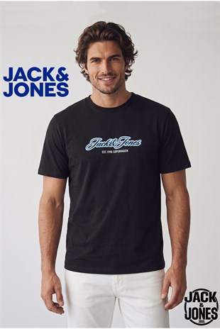 Jack & Jones Jorcatskills Logo Baskılı Erkek Siyah Tişört 12297893-Black