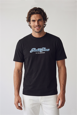 Jack & Jones Jorcatskills Logo Baskılı Erkek Siyah Tişört 12297893-Black