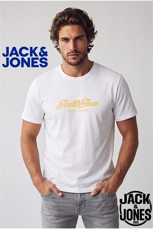 Jack & Jones Jorcatskills Logo Baskılı Erkek Beyaz Tişört 12297893-Bright White