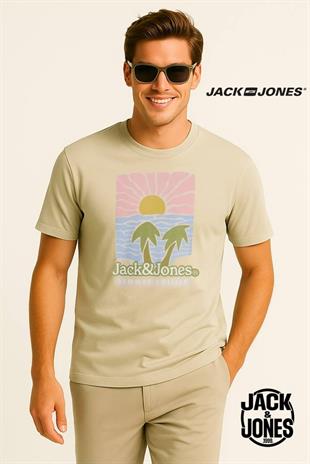 Jack & Jones JORDOWN Logolu Ekru/Krem/Bej Erkek Tişört 12286110