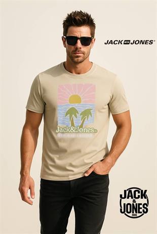 Jack & Jones JORDOWN Logolu Ekru/Krem/Bej Erkek Tişört 12286110