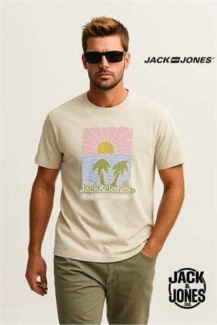 Jack & Jones JORDOWN Logolu Ekru/Krem/Bej Erkek Tişört 12286110