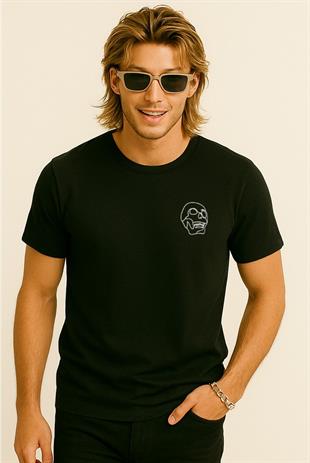 Jack & Jones JORLAMIN Kuru Kafa Skull Logo Sırt Baskılı Black Erkek Tişört 12272692
