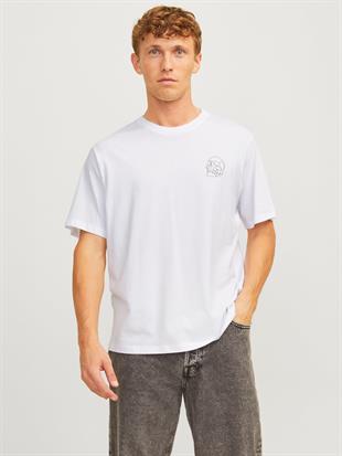 Jack & Jones JORLAMIN Skull Logo Sırt Baskılı White Erkek Tişört 12272692