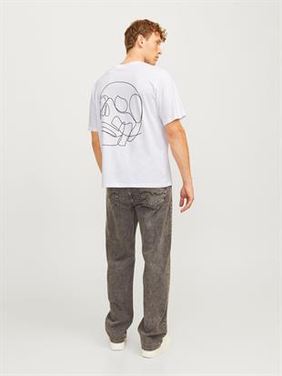 Jack & Jones JORLAMIN Skull Logo Sırt Baskılı White Erkek Tişört 12272692