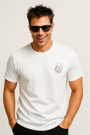 Jack & Jones JORLAMIN Skull Logo Sırt Baskılı White Erkek Tişört 12272692