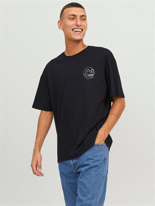 Jack & Jones JORLAMIN Kuru Kafa Skull Logo Sırt Baskılı Black Erkek Tişört 12272692