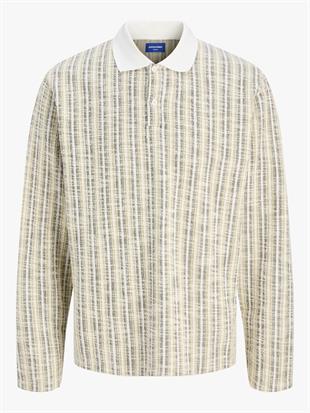 Jack & Jones JORWINTER STRIPE Polo Yaka Antique White Erkek Sweat 12278032