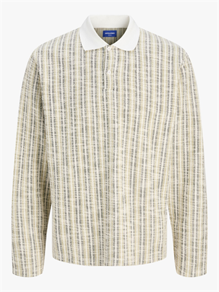 Jack & Jones JORWINTER STRIPE Polo Yaka Antique White Erkek Sweat 12278032