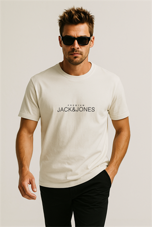 Jack & Jones JPRBLAVANCE J&J Logolu Erkek Kırık Beyaz Tişört 12282251