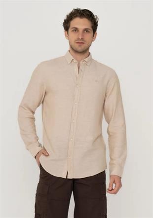 Jack & Jones JPRCCMAZE Erkek Keten Gömlek Bej 12251024