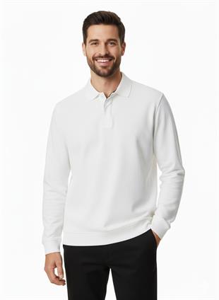 Jack & Jones JPRCCRODNEY LS Polo Yaka Beyaz Erkek Sweat Shirt 12259645