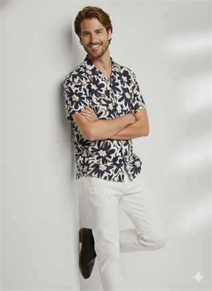 Jack & Jones LUKE FLOWER Erkek Hawaii Gömlek Sky Captain 12271597