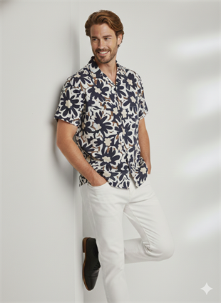 Jack & Jones LUKE FLOWER Erkek Hawaii Gömlek Sky Captain 12271597