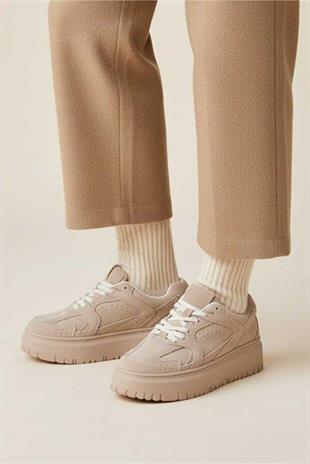 Lufian Kay Bej Yüksek TabanKadın Sneaker Ayakkabı 122230039