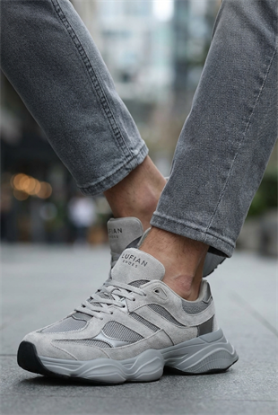 Lufian Mark Gri Hakiki Deri Erkek Sneaker Ayakkabı 112230240
