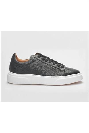 MAKRAS EXCLUSIVE Tommy 777 Siyah Beyaz Hakiki Deri Erkek Sneaker Ayakkabı