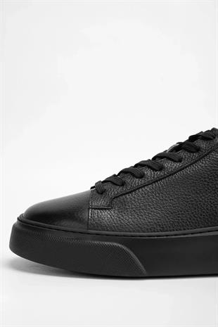 MAKRAS EXCLUSIVE Tommy 777 Siyah Siyah Hakiki Deri Erkek Sneaker Ayakkabı