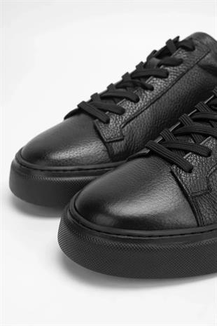 MAKRAS EXCLUSIVE Tommy 777 Siyah Siyah Hakiki Deri Erkek Sneaker Ayakkabı