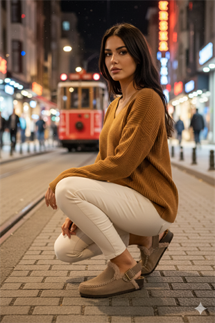 Manijero Alba Kürklü Premium MNR.016 Kadın Vizon Günlük Hakiki Deri Sandalet Terlik