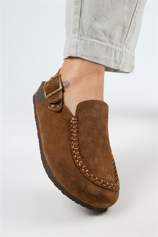 Manijero Alba MNR.010.02 Kadın Taba Günlük Hakiki Deri Sandalet Terlik