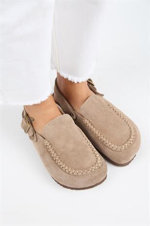 Manijero Alba MNR.010.01 Kadın Vizon Günlük Hakiki Deri Sandalet Terlik