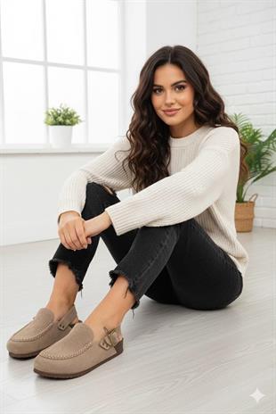 Manijero Alba MNR.010.01 Kadın Vizon Günlük Hakiki Deri Sandalet Terlik