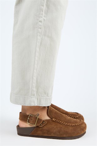 Manijero Alba MNR.010.02 Kadın Taba Günlük Hakiki Deri Sandalet Terlik